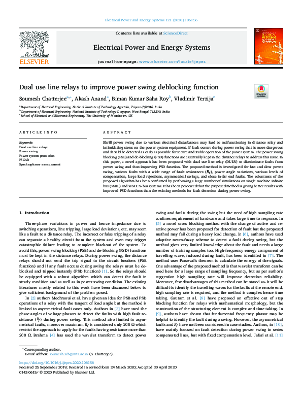 (PDF) Dual use line relays to improve power swing deblocking function