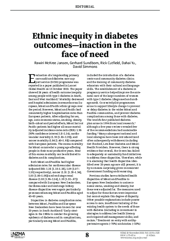 (PDF) Ethnic inequity in diabetes outcomes-inaction in the face of need