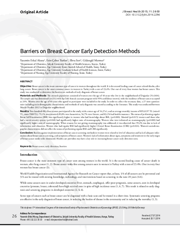 (PDF) Barriers on Breast Cancer Early Detection Methods
