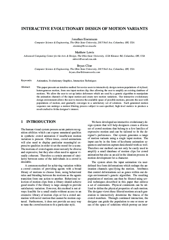 (PDF) Interactive Evolutionary Design of Motion Variants