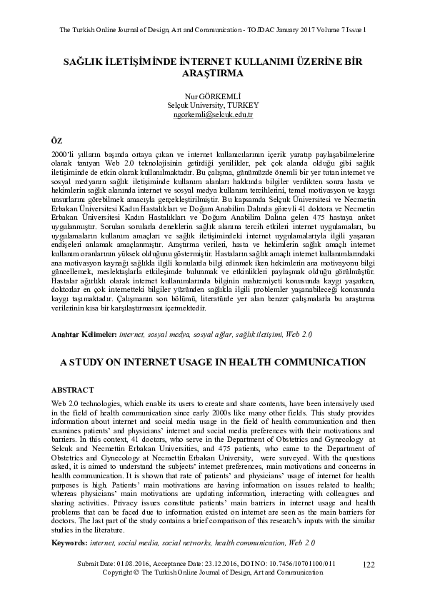 (PDF) A Study on Internet Usage in Health Communication