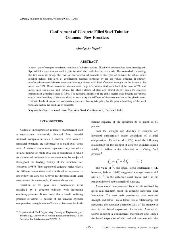 (PDF) Confinement of Concrete Filled Steel Tubular Columns - New Frontiers