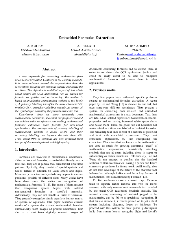 (PDF) Embedded formulas extraction