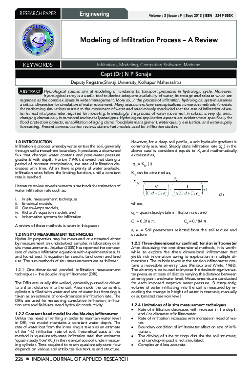 (PDF) Modeling of Infiltration Process – A Review