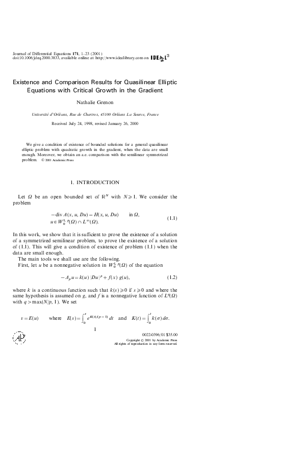 (PDF) Existence and Comparison Results for Quasilinear Elliptic ...