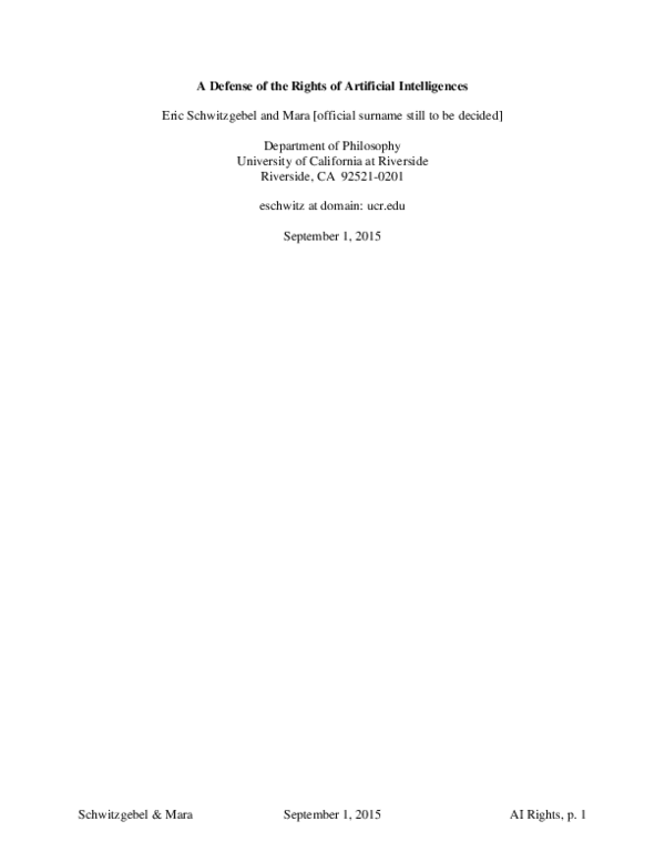 (PDF) A Defense of the Rights of Artificial Intelligences
