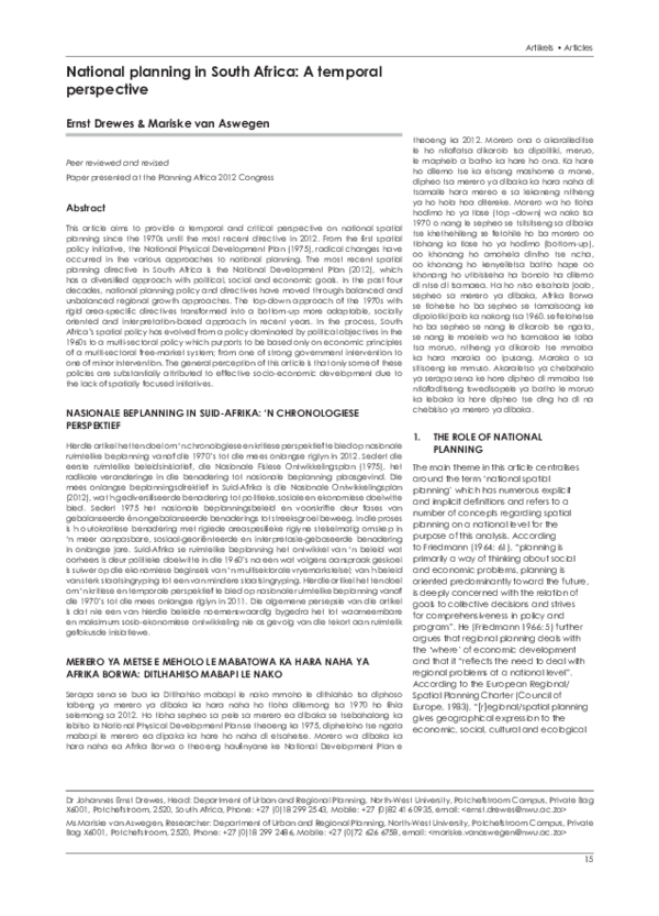  PDF National Planning In South Africa A Temporal Perspective 