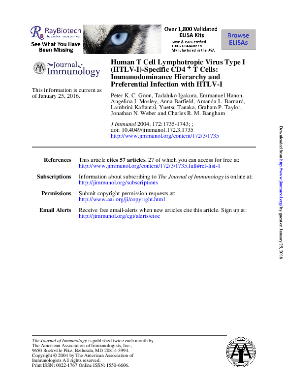 (PDF) Human T Cell Lymphotropic Virus Type I (HTLV-I)-Specific CD4+ T ...