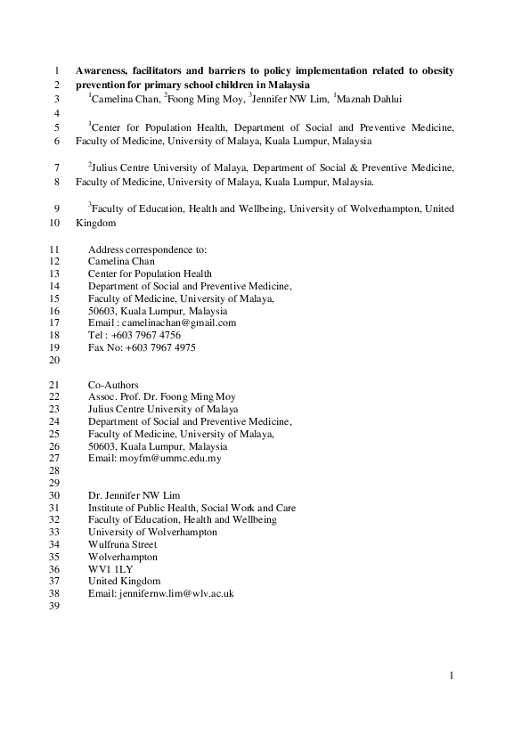 (PDF) Awareness, Facilitators, and Barriers to Policy Implementation ...