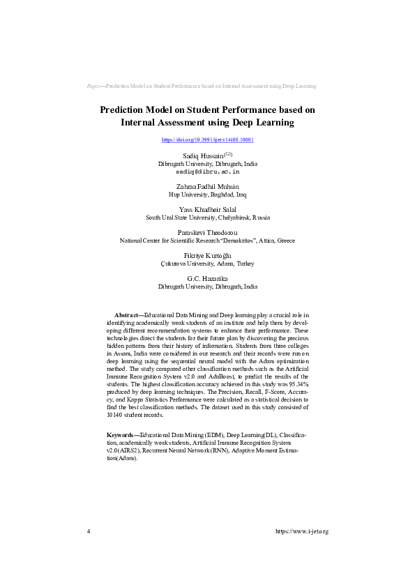 (PDF) Prediction Model on Student Performance based on Internal ...