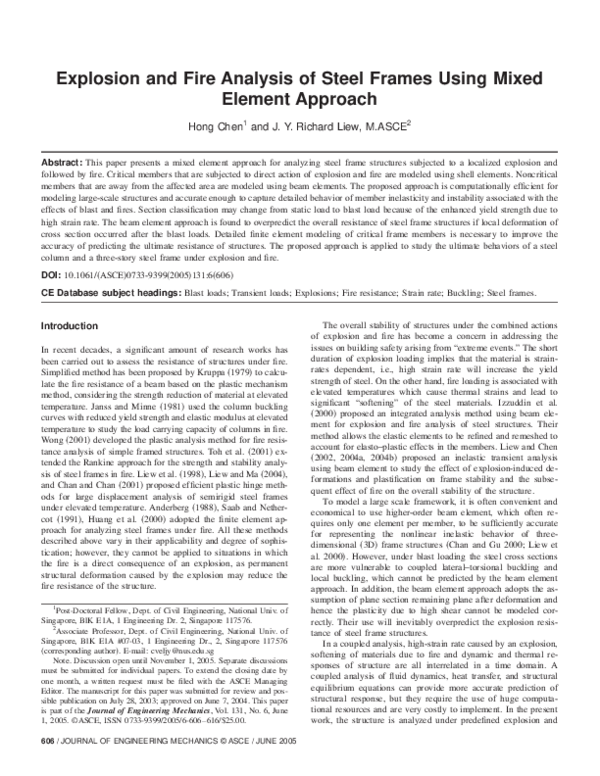 (PDF) Explosion and Fire Analysis of Steel Frames Using Mixed Element ...