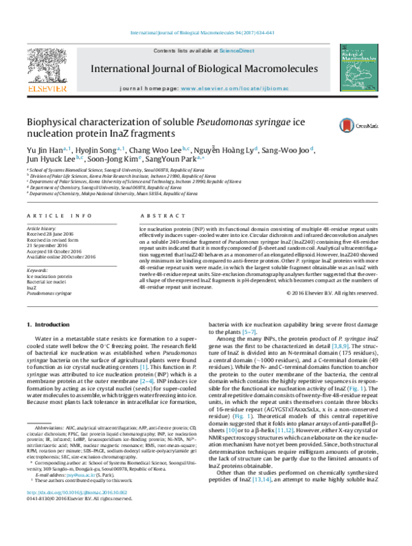 (PDF) Biophysical characterization of soluble Pseudomonas syringae ice ...