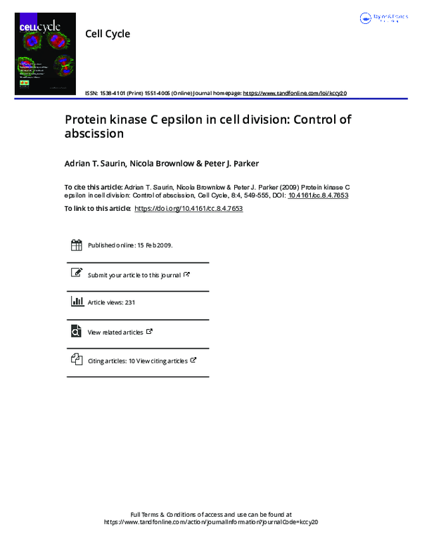 (PDF) Protein kinase C epsilon in cell division: Control of abscission ...