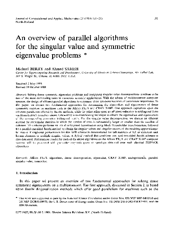 (PDF) An overview of parallel algorithms for the singular value and ...