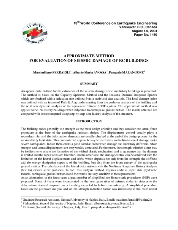 (PDF) Approximate method for evaluation of seismic damage of rc buildings