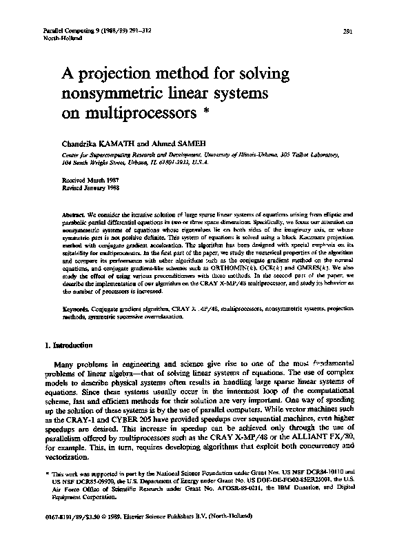 (PDF) A projection method for solving nonsymmetric linear systems on ...