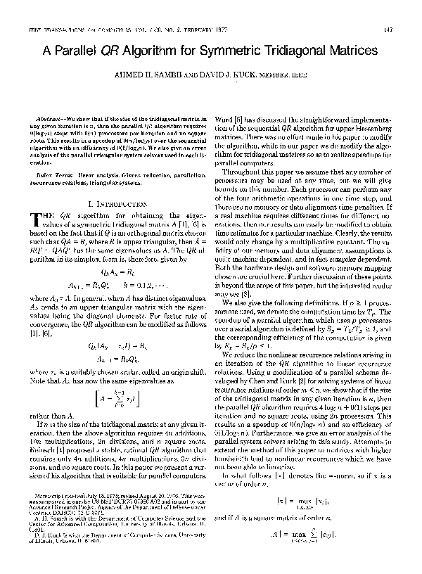 (PDF) A Parallel QR Algorithm for Symmetric Tridiagonal Matrices