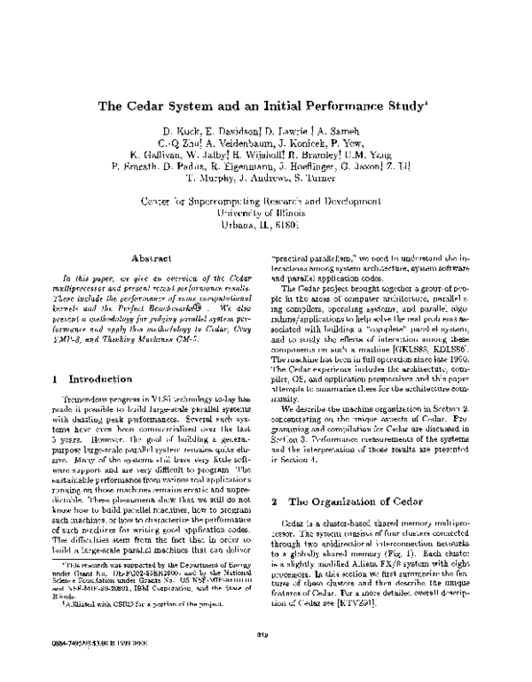 (PDF) The Cedar System And An Initial Performance Study