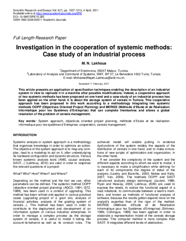 (PDF) Investigation in the cooperation of systemic methods: Case study ...
