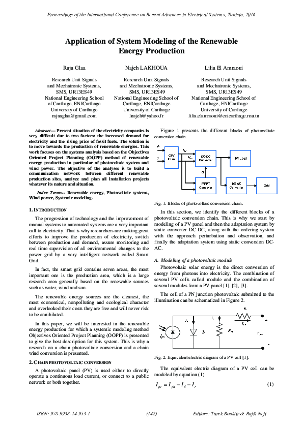 (PDF) Application of System Modeling of the Renewable Energy Production