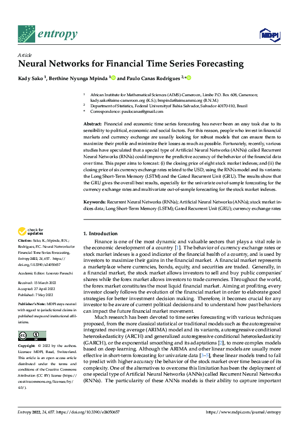 (PDF) Neural Networks for Financial Time Series Forecasting