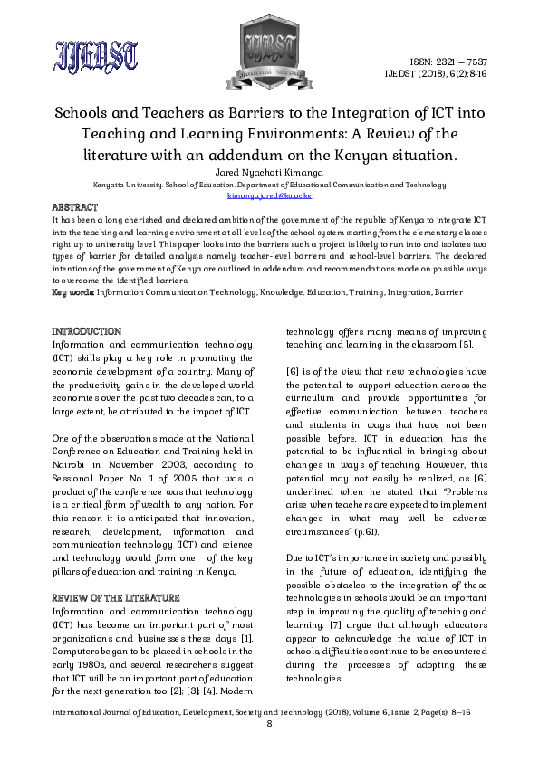 (PDF) Schools And Teachers As Barriers To The Integration Of Ict Into ...