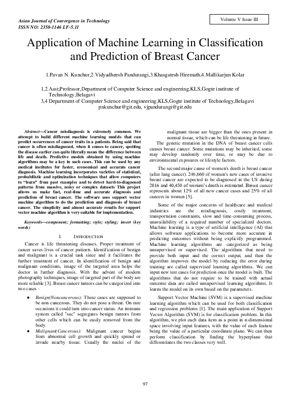 (PDF) Application of Machine Learning in Classification and Prediction ...