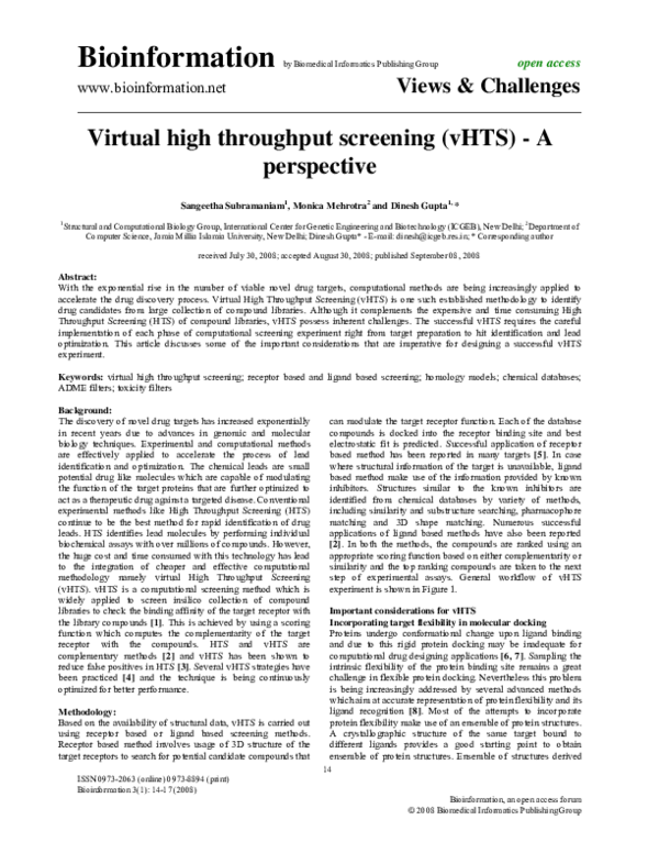 (PDF) Virtual high throughput screening (vHTS) – A perspective