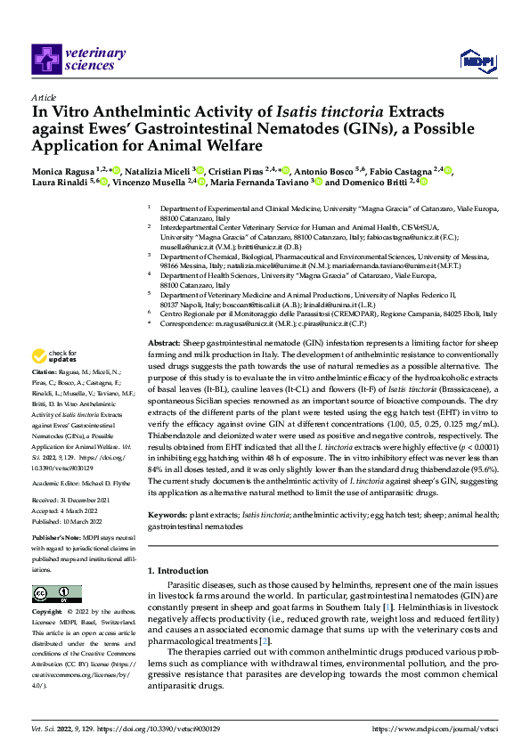 (PDF) In Vitro Anthelmintic Activity of Isatis tinctoria Extracts ...