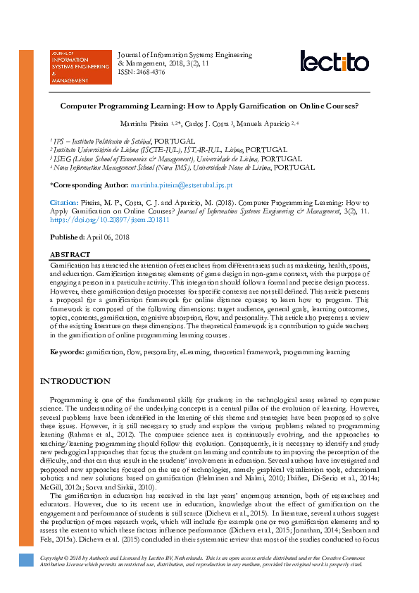 (PDF) Computer Programming Learning: How to Apply Gamification on ...
