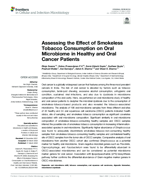 (PDF) Assessing the Effect of Smokeless Tobacco Consumption on Oral ...