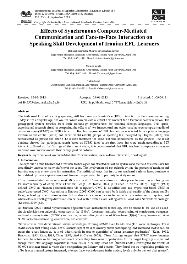 (PDF) Effects of Synchronous Computer-Mediated Communication and Face ...