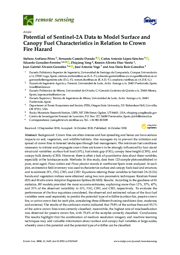 (PDF) Potential of Sentinel-2A Data to Model Surface and Canopy Fuel ...
