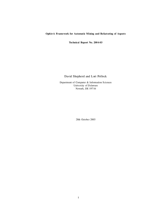 (PDF) Ophir: A framework for automatic mining and refactoring of aspects