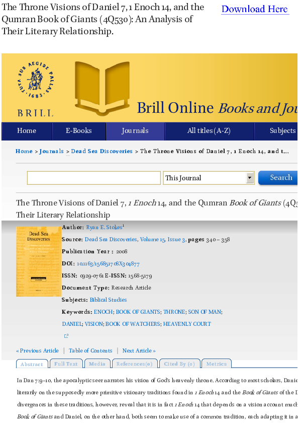(PDF) The Throne Visions of Daniel 7, 1 Enoch 14, and the Qumran Book of Giants (4Q530) An