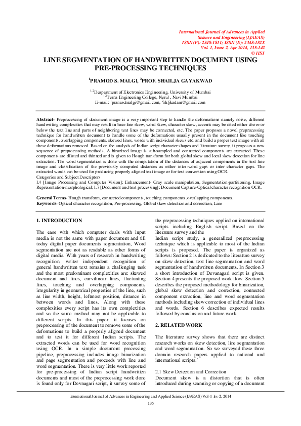 (PDF) Line Segmentation of Handwritten Document Using Pre-Processing ...