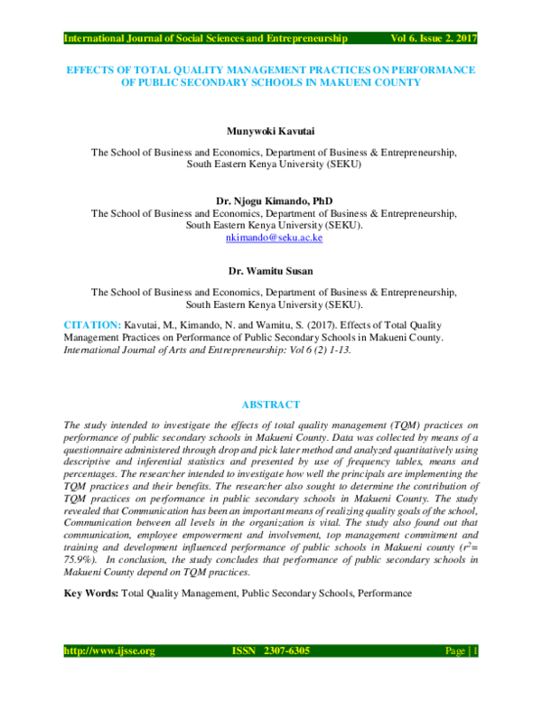 (PDF) Effects of total quality management practices on performance of ...