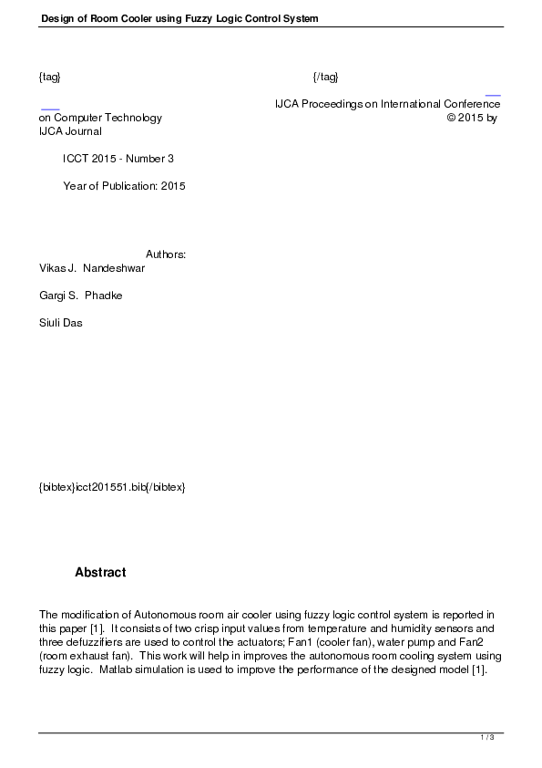 (PDF) Design of Room Cooler using Fuzzy Logic Control System