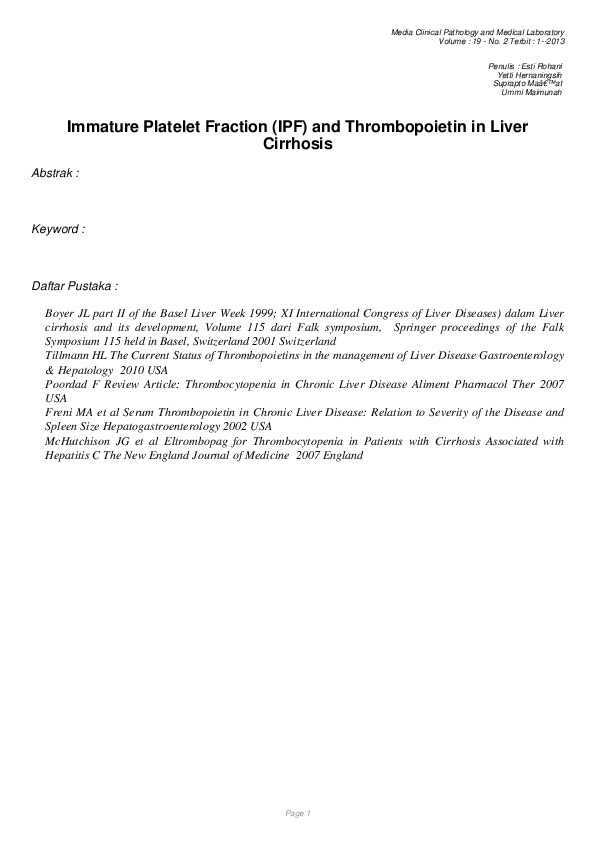 (PDF) Immature Platelet Fraction (IPF) and Thrombopoietin in Liver ...