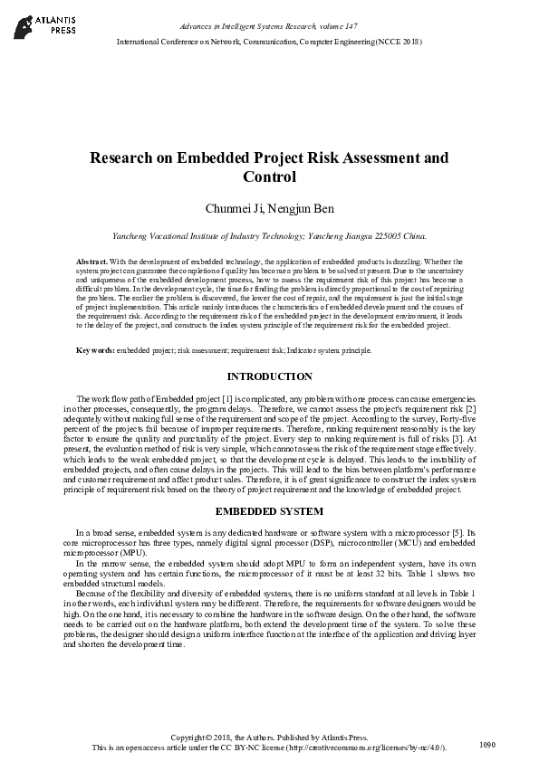 (PDF) Research on Embedded Project Risk Assessment and Control
