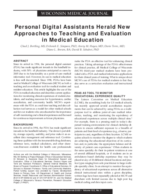 (PDF) Personal digital assistants herald new approaches to teaching and