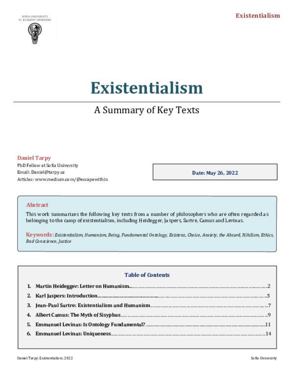 (PDF) Existentialism -- A Summary of Key Texts