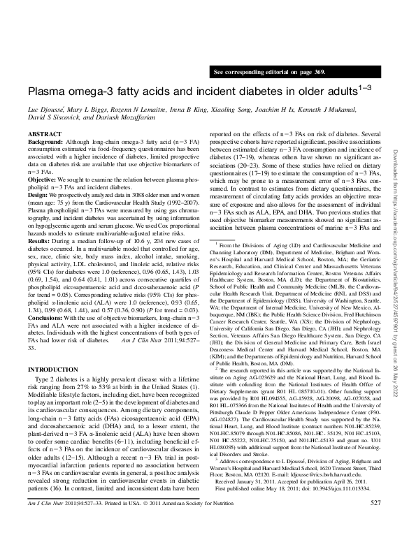 (PDF) Plasma omega-3 fatty acids and incident diabetes in older adults