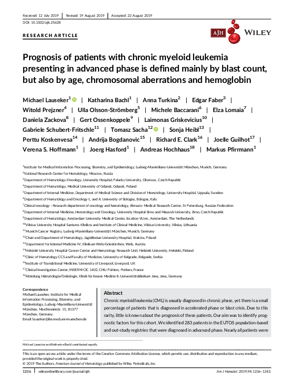 (PDF) Prognosis of patients with chronic myeloid leukemia presenting in ...