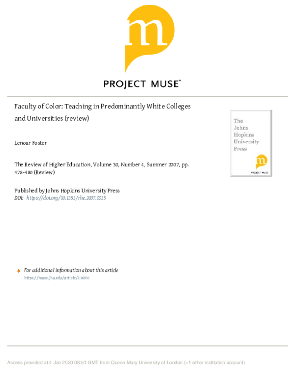 (PDF) Faculty of Color: Teaching in Predominantly White Colleges and ...
