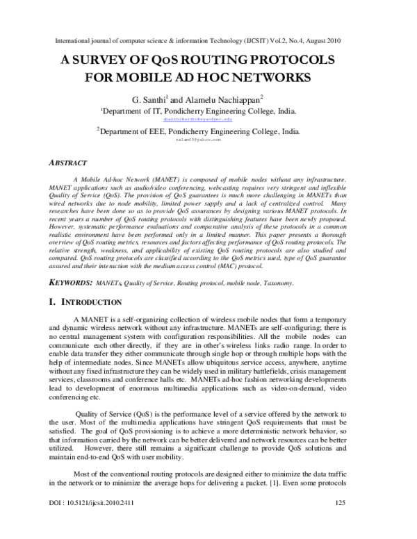 (PDF) A Survey of QOS Routing Protocols For Mobile Ad Hoc Network