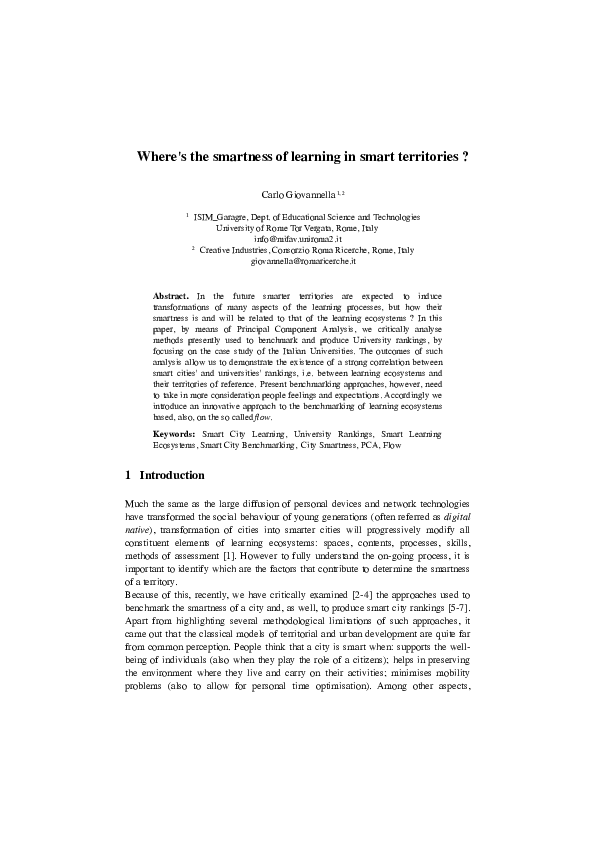 (PDF) Where's the smartness of learning in smart territories
