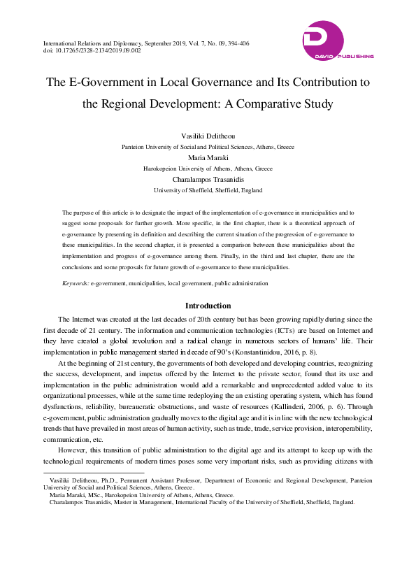 (PDF) The E-Government in Local Governance and Its Contribution to the ...