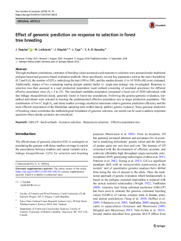 (PDF) Effect of genomic prediction on response to selection in forest ...