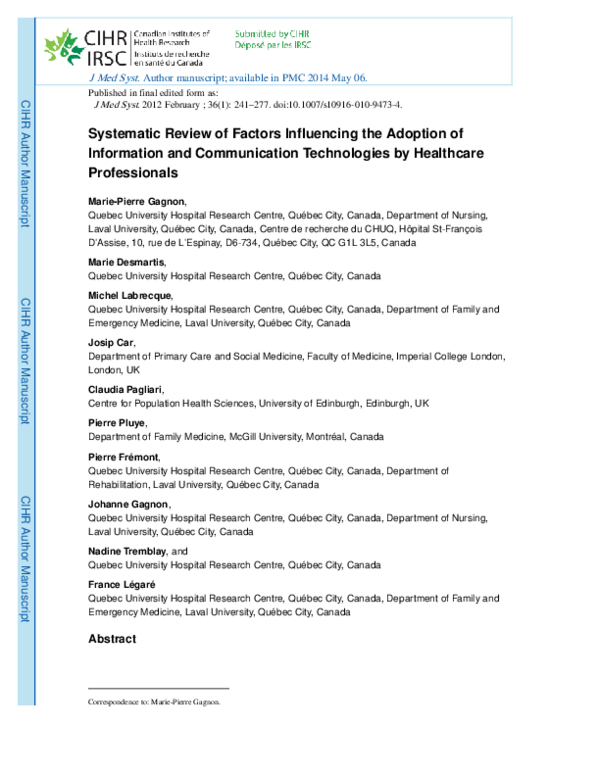 (PDF) Systematic Review of Factors Influencing the Adoption of ...